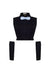 Blusa tipo solapa y puño, negro con corbatin azul y disponible en magenta. Versátil con corbatín removible.