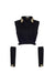 Blusa estilo solapa y puño color negro con detalles bordados de flores para mujer