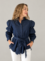 BLUSA DENIM CON LAZO DESMONTABLE